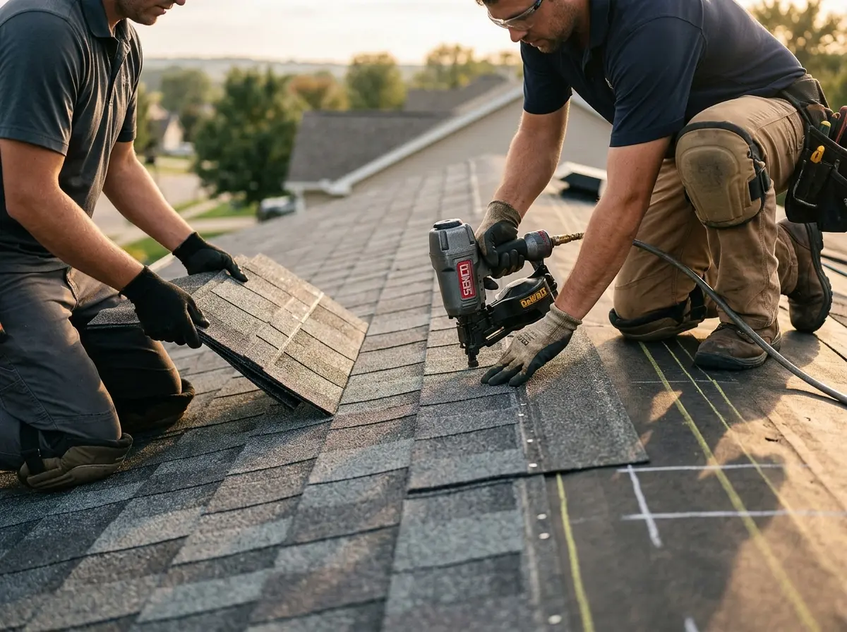 Professional roofer working on a residential roof in Thornbury